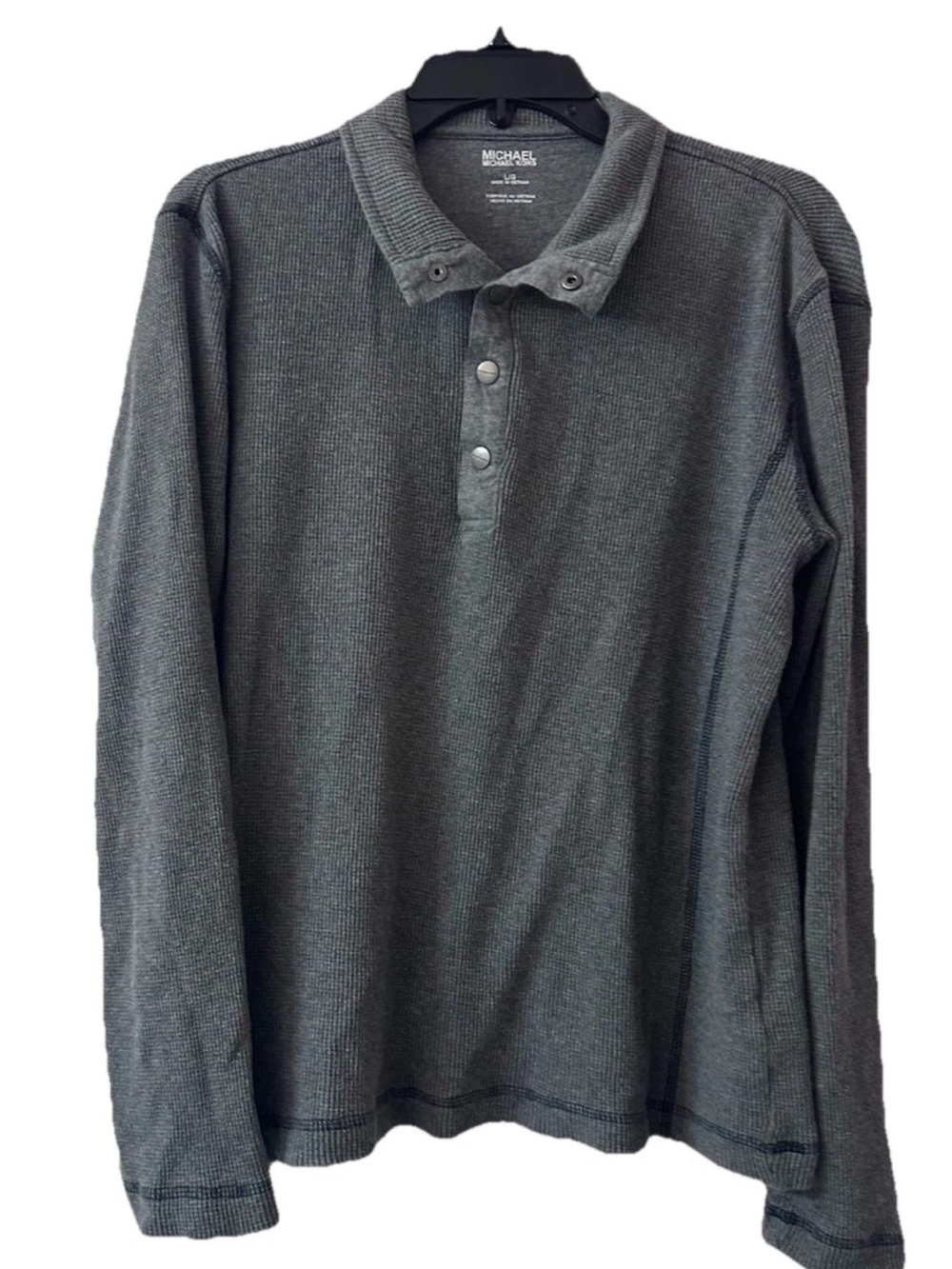 Michael Kors Men’s Large Gray Waffle Knit Thermal Pullover Snap 100% Cotton